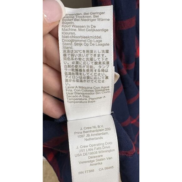 J Crew Plaid Shirt Dress Navy Red Belted Button Front Cotton Size 8 - Picture 7 of 8